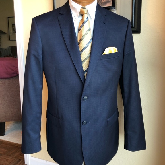 Joseph Jos.A. Bank All Wool Navy Mini-Check Weave Jacket 43L - Picture 8 of 14